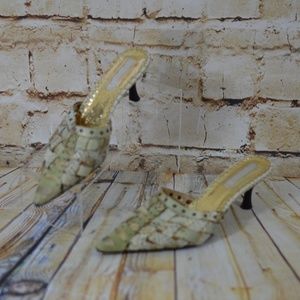 Louvre Mules Weaved Snake Print Pointed Toe